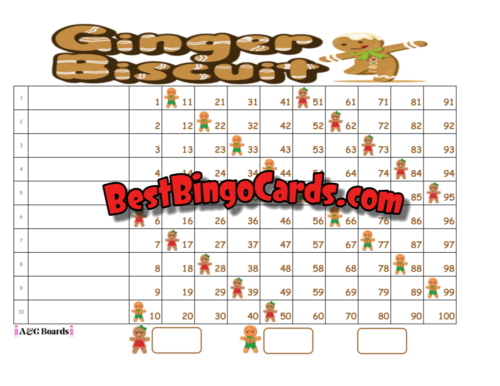 Bingo Boards 1-10 Line - Gingerbread Straight Mixed 100 Ball Sets