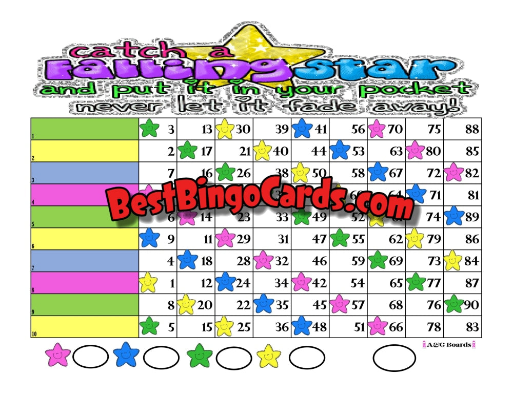 Bingo Boards 1-10 Lines - Falling Star Straight Mixed 90 Ball Sets