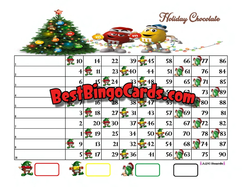 Bingo Boards 1-10 Lines - Holiday Chocolate Straight And Mixed 90 Ball Sets