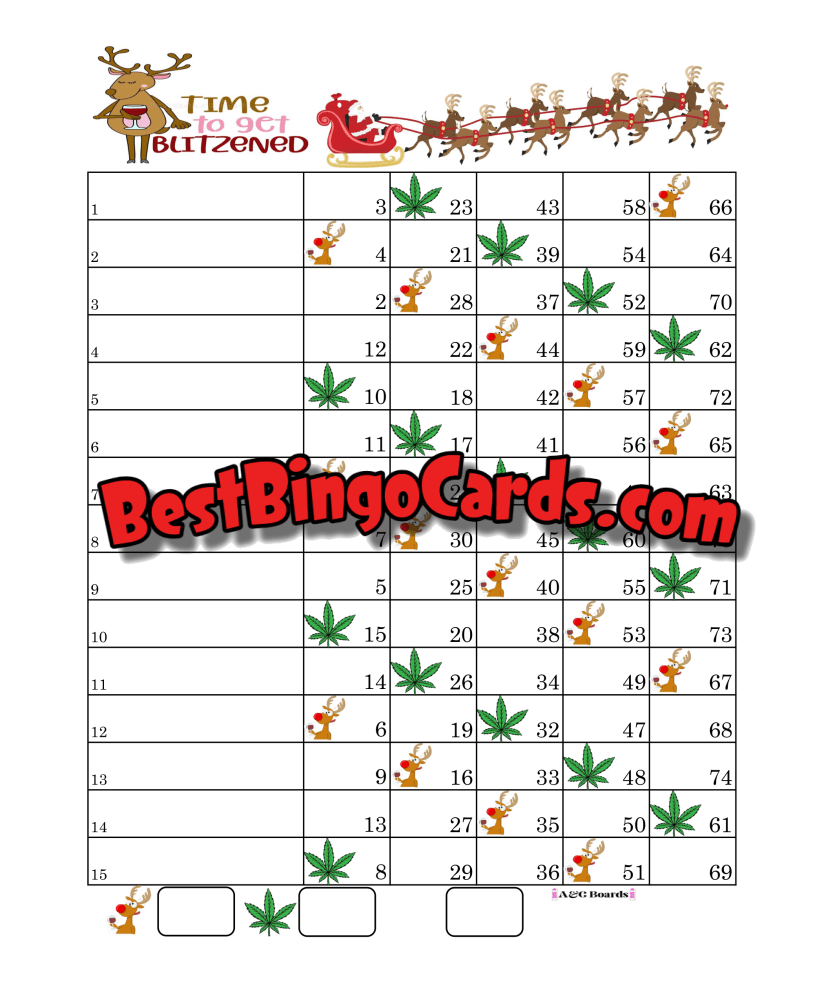 Bingo Boards 1-15 Line - Blitzened Straight Mixed 75 Ball Sets
