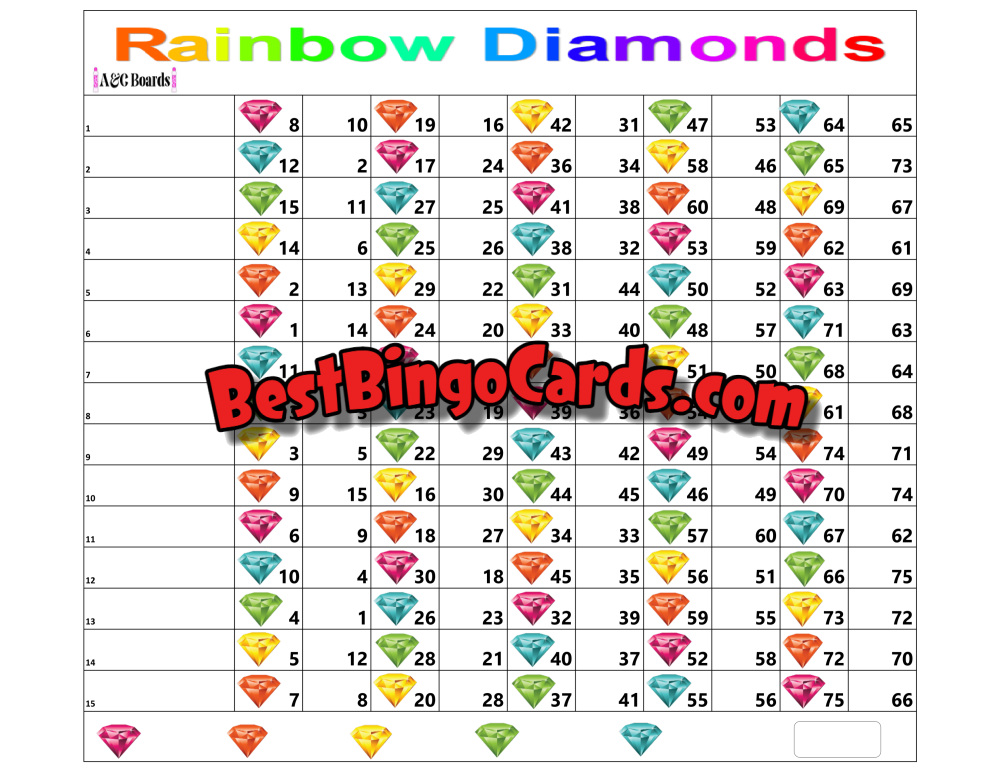Bingo Boards 1-15 Line Double Action - Rainbow Diamonds Mixed 75 Ball Sets