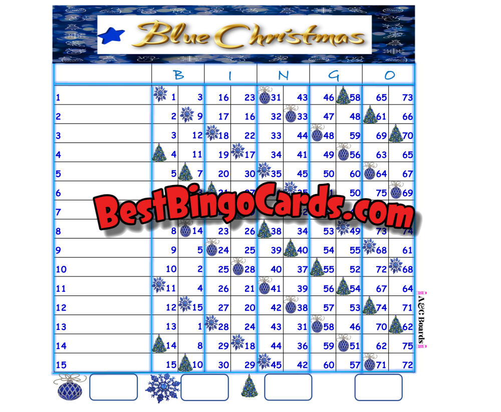 Bingo Boards 1-15 Line Double - Blue Christmas Mixed 75 Ball Sets