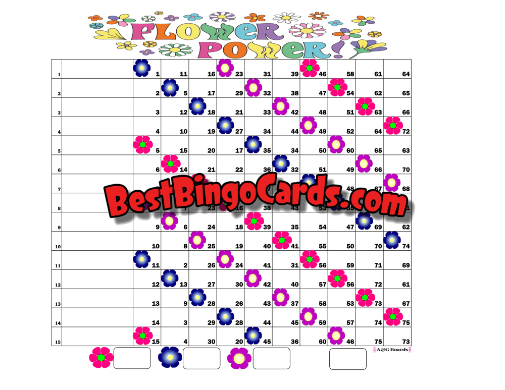 Bingo Boards 1-15 Line Double - Flower Power Mixed 75 Ball Sets