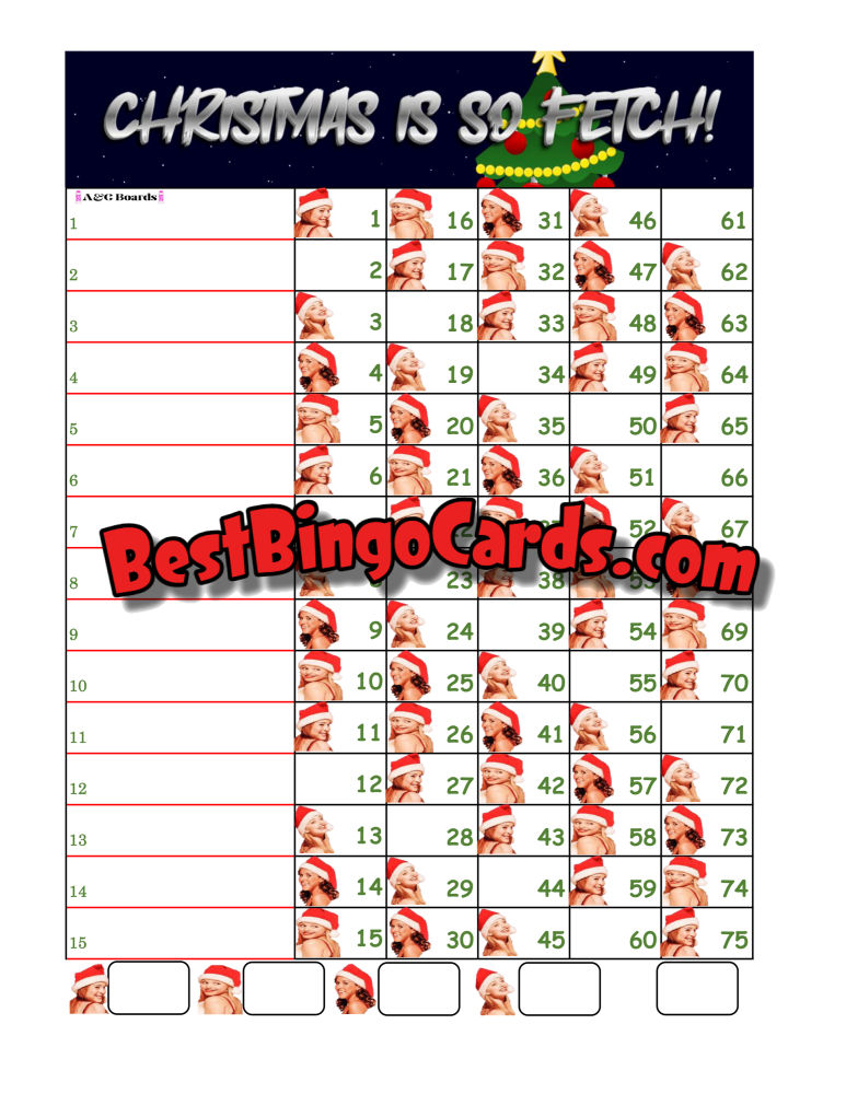 Bingo Boards 1-15 Line - Fetch Straight Mixed 75 Ball Sets