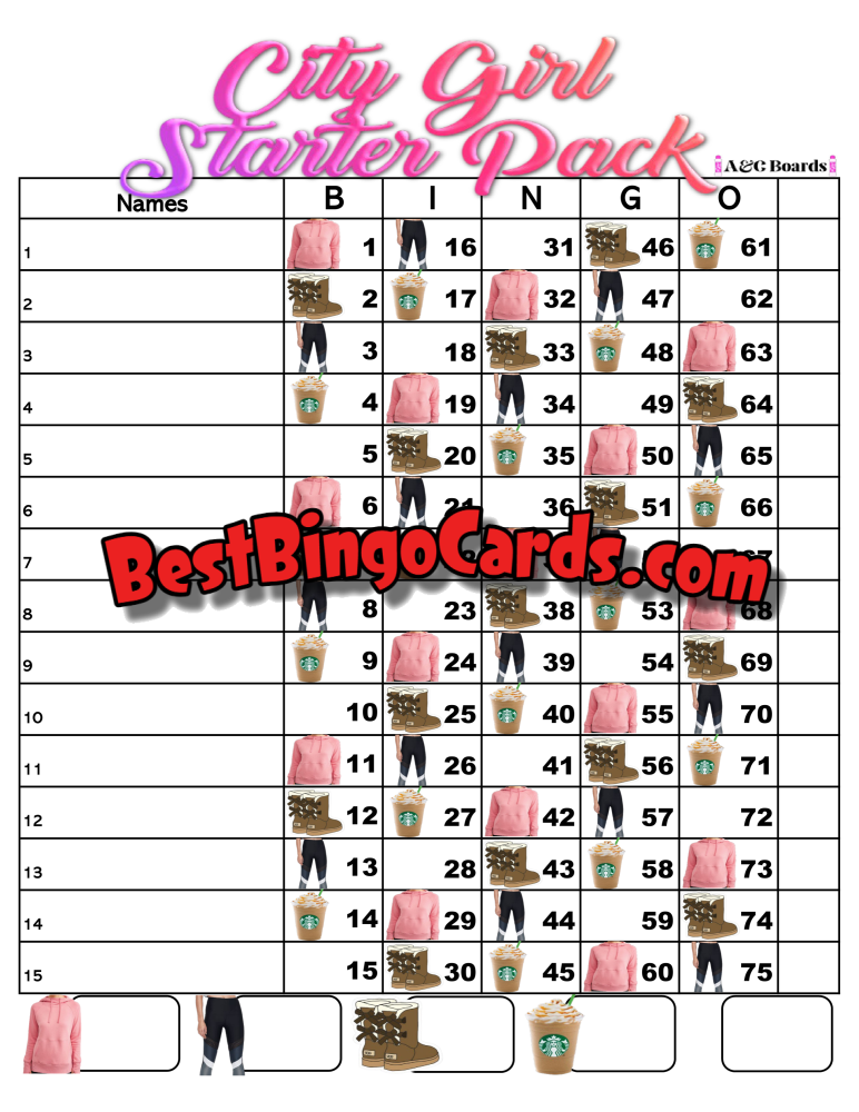 Bingo Boards 1-15 Line Houdini - City Girl Starter Pack Straight Mixed 75 Ball Sets