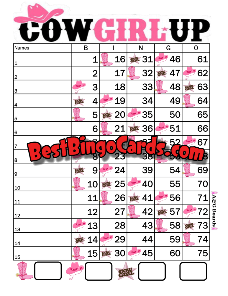 Bingo Boards 1-15 Line Houdini - Cowgirl Up Straight Mixed 75 Ball Sets