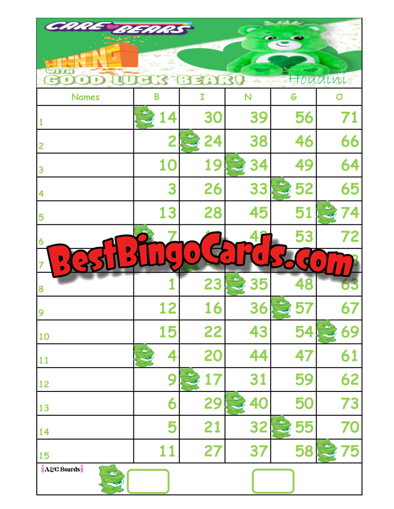 Bingo Boards 1-15 Line - Houdini 3 Pack 75 Ball Sets