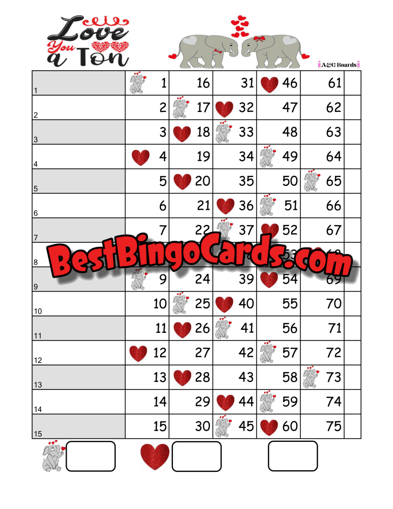 Bingo Boards 1-15 Line - Simpsons Valentine Straight Mixed 75 Ball Sets