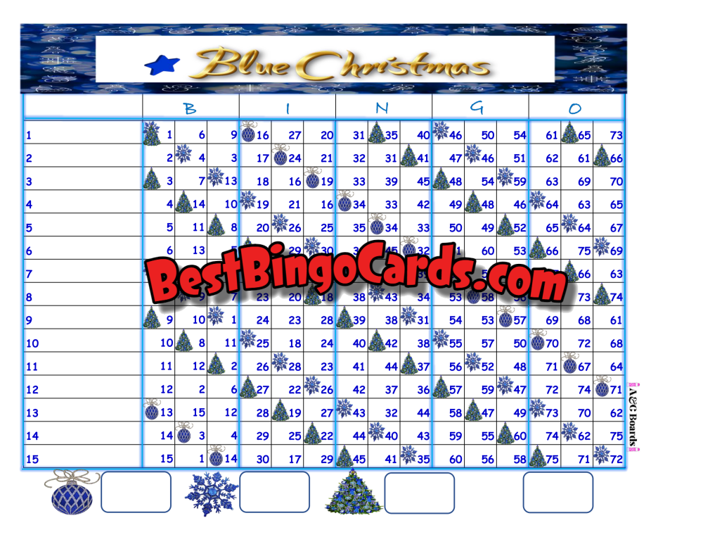 Bingo Boards 1-15 Line Triple - Blue Christmas Mixed 75 Ball Sets