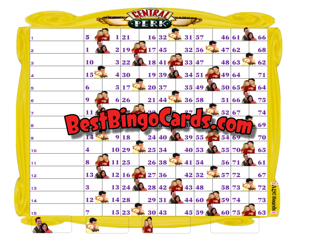 Bingo Boards 1-15 Lines Double - Friends Straight Mixed 75 Ball Sets