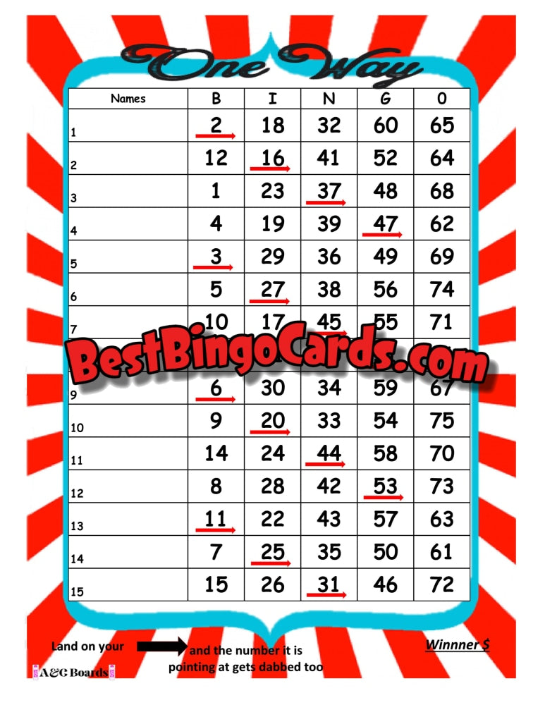 Bingo Boards 1-15 Lines - One Way Straight Mixed 75 Ball Sets