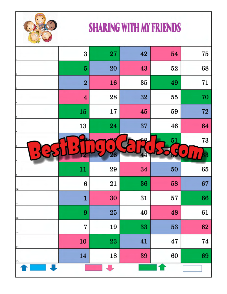 Bingo Boards 1-15 Lines - Sharing Straight Mixed 75 Ball