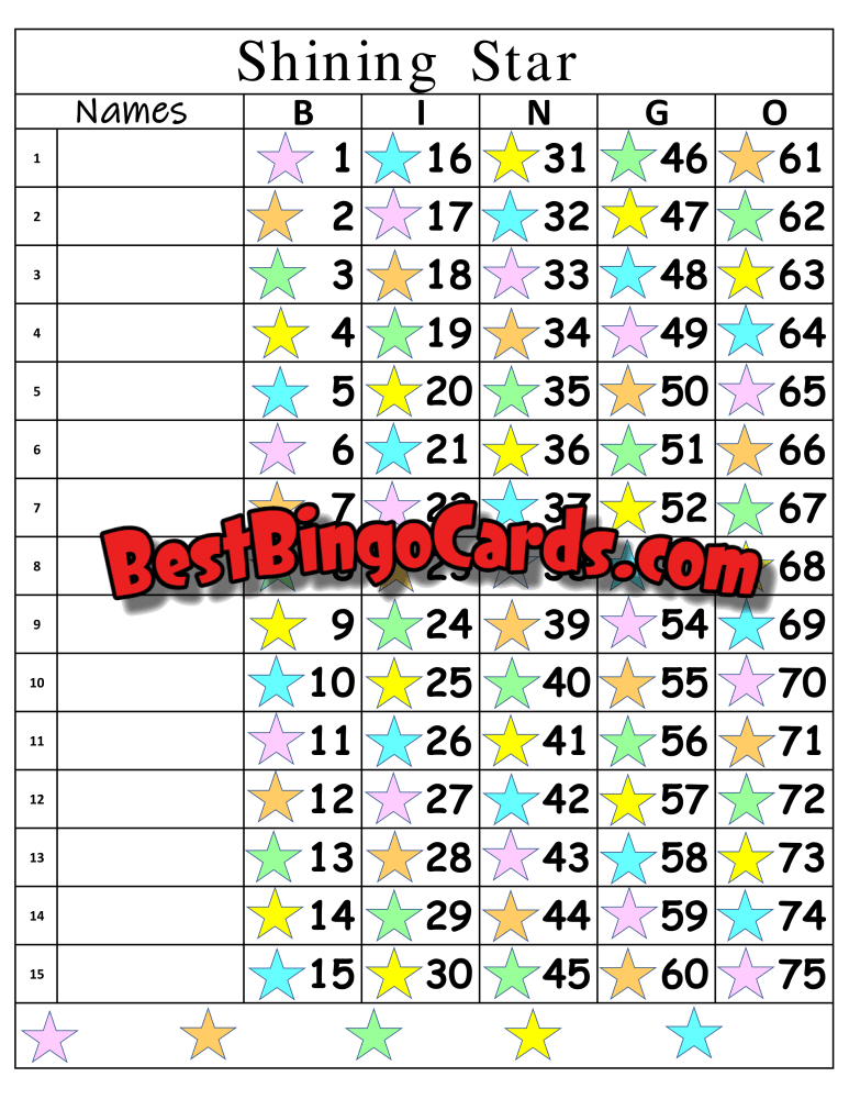 Bingo Boards 1-15 Lines - Shining Stars Straight Mixed 75 Ball