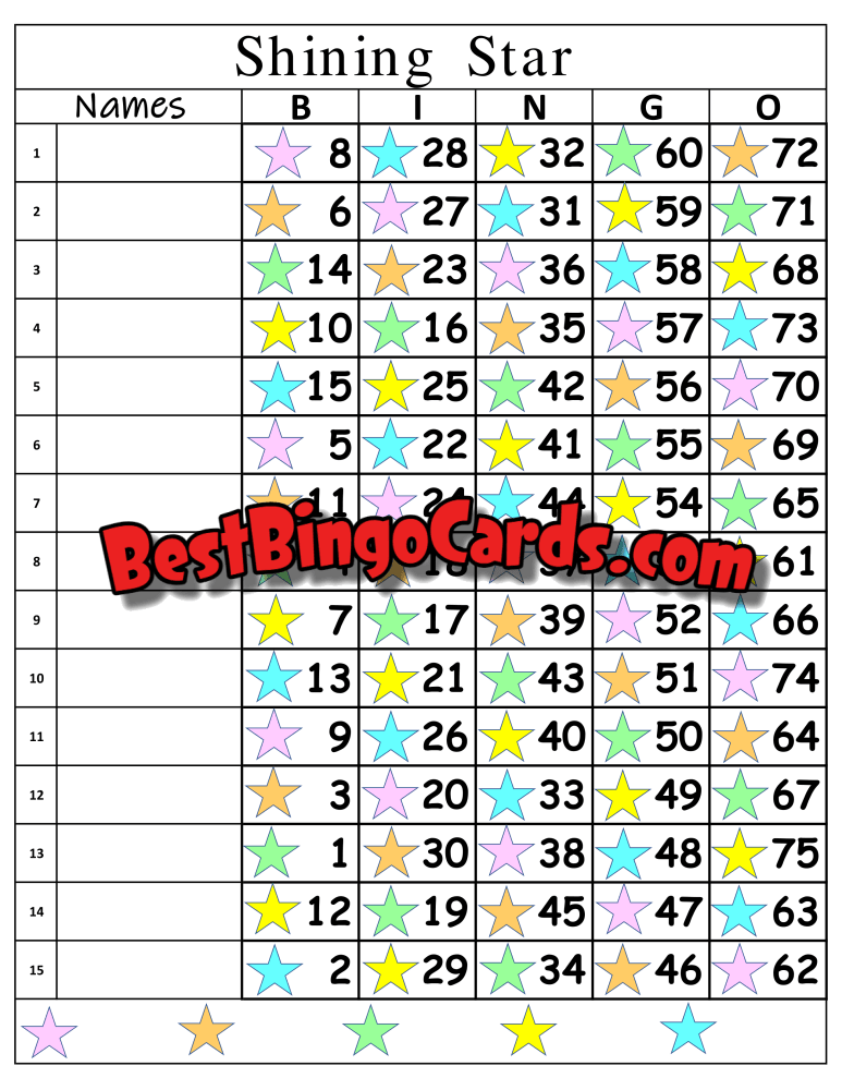Bingo Boards 1-15 Lines - Shining Stars Straight Mixed 75 Ball