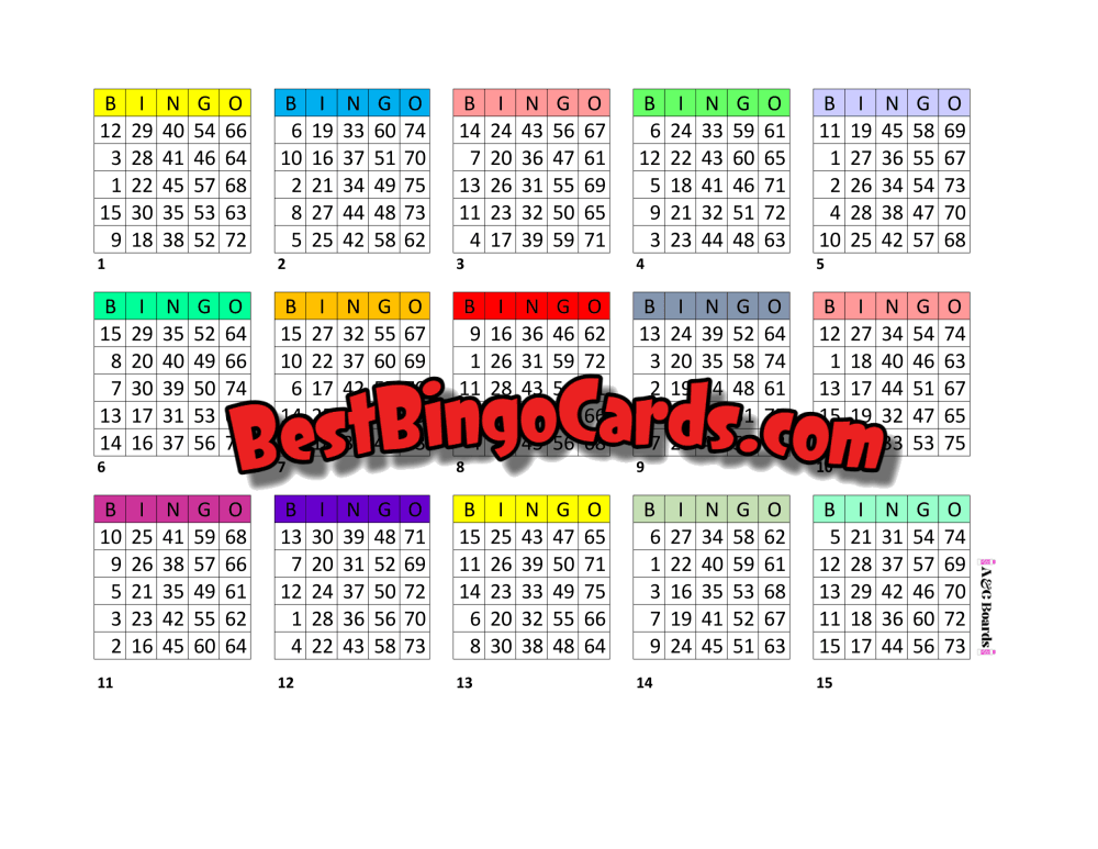 Bingo Boards 1-15 Players - Full Card 15P Mixed 75 Balls Sets