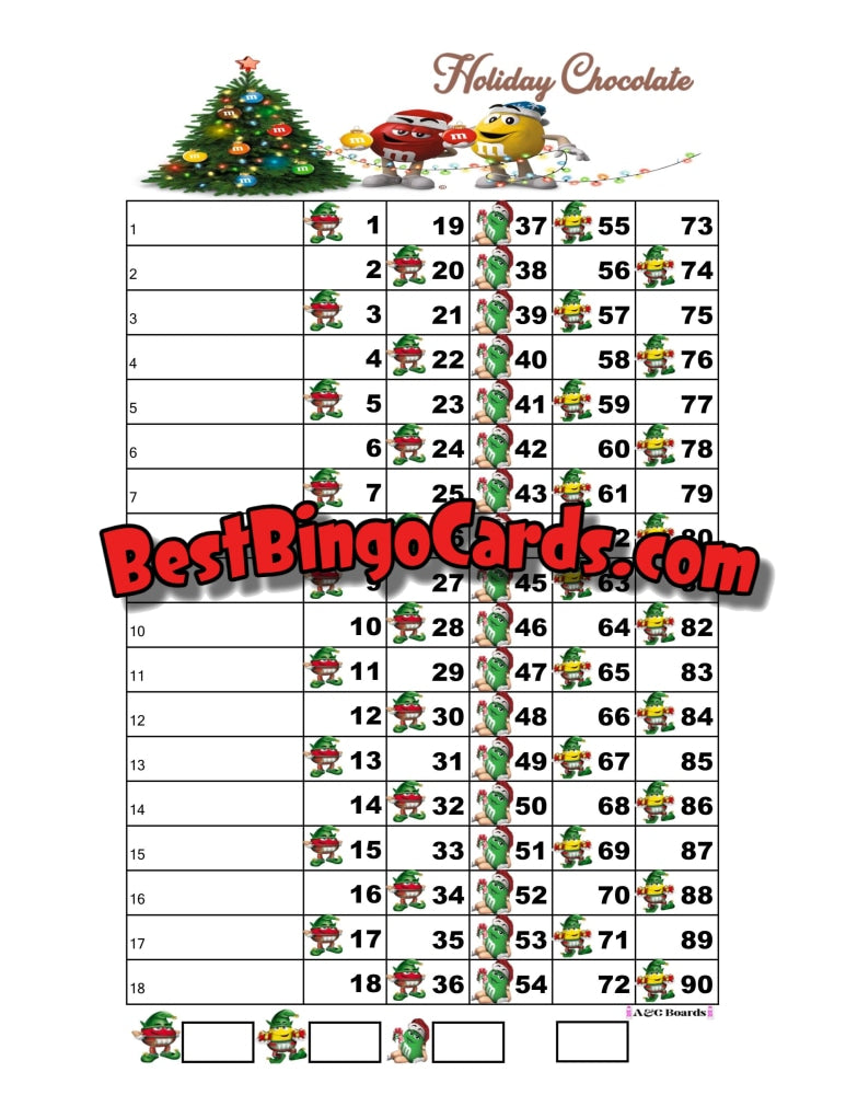 Bingo Boards 1-18 Lines - Holiday Chocolate Straight Mixed 90 Ball Sets