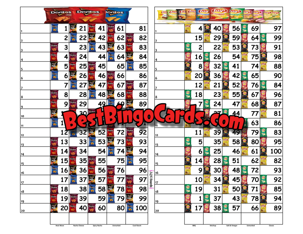 Bingo Boards 1-20 Line Double - Chips Straight Mixed 100 Ball Sets