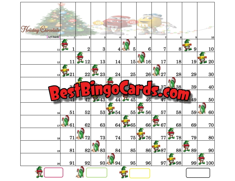 Bingo Boards 1-20 Player Grid - Holiday Chocolate 100 Ball Sets