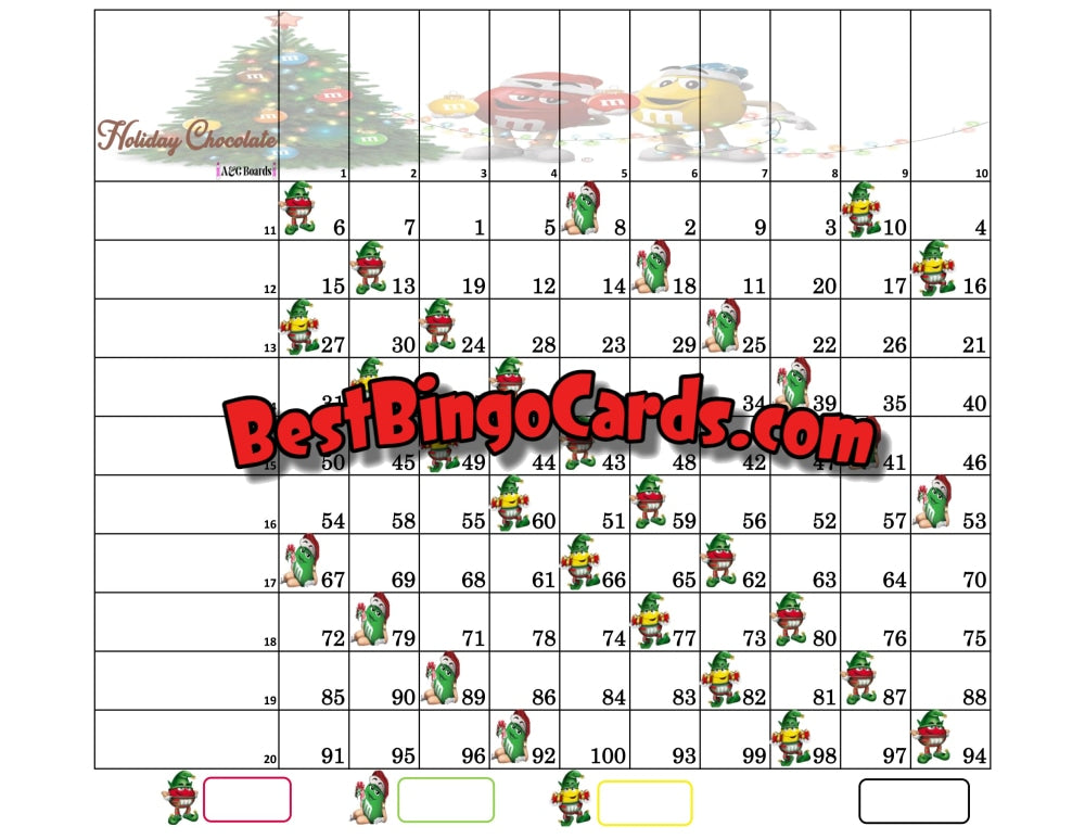 Bingo Boards 1-20 Player Grid - Holiday Chocolate 100 Ball Sets