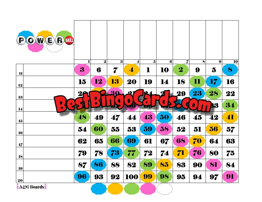 Bingo Boards 1-20 Player Grid - Powerball Straight Mixed 100 Ball Sets