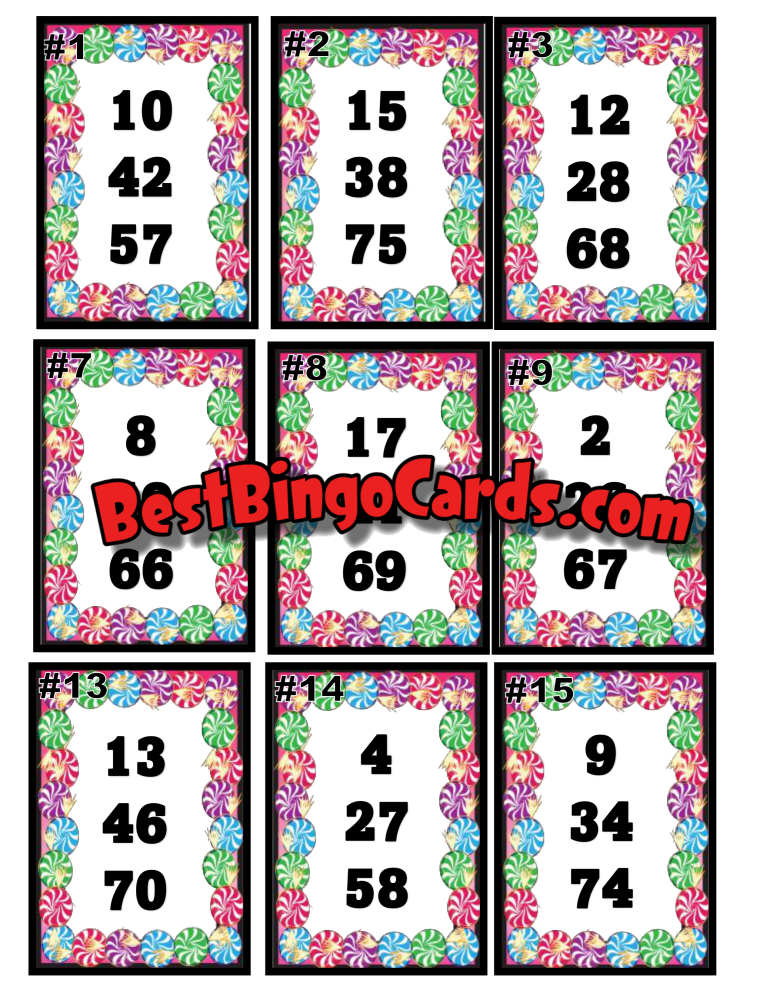 Bingo Boards 1-25 Player Holds - Bon Bons Mixed 75 Ball Sets