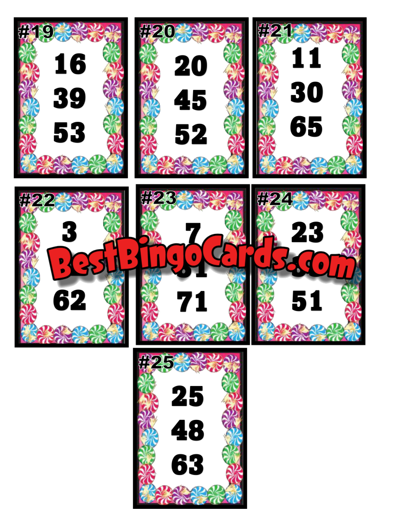 Bingo Boards 1-25 Player Holds - Bon Bons Mixed 75 Ball Sets