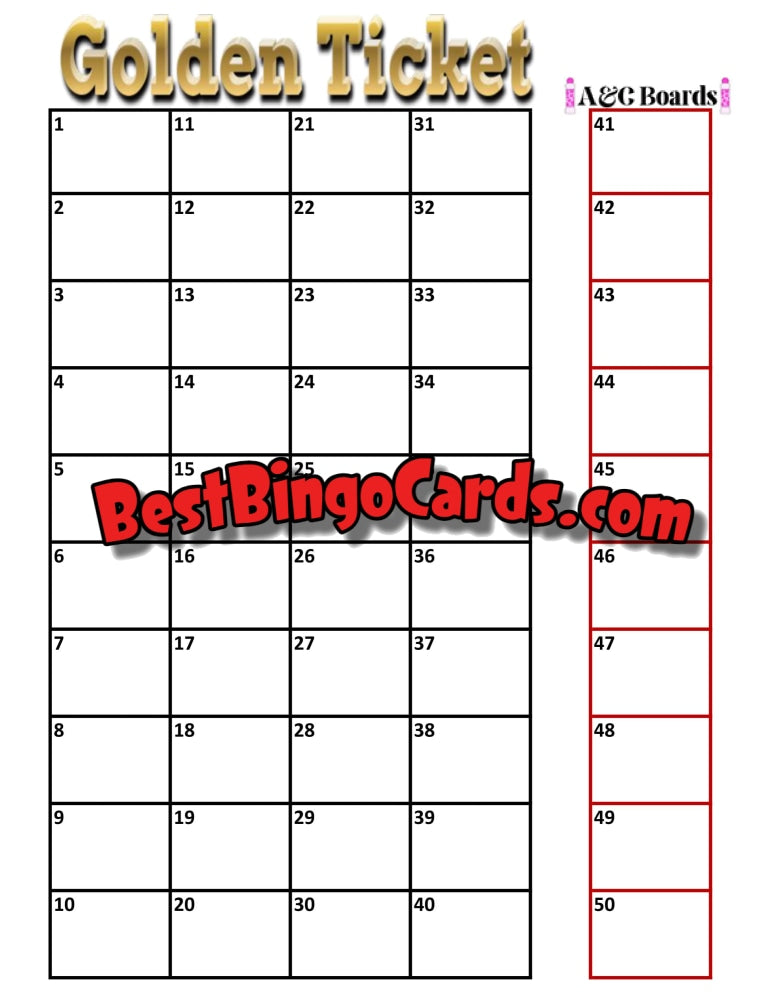 Bingo Boards 1-25 Player Holds - Golden Ticket Mixed 75 Ball Sets