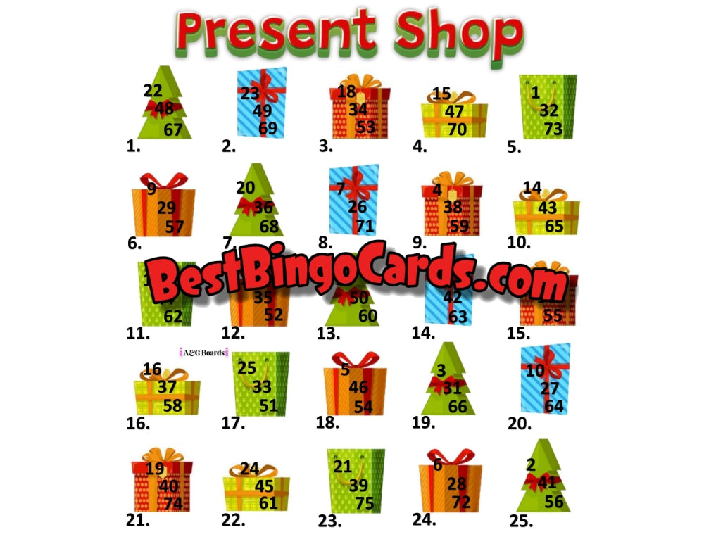 Bingo Boards 1-25 Players - Present Shop 3 Number 75 Ball Sets