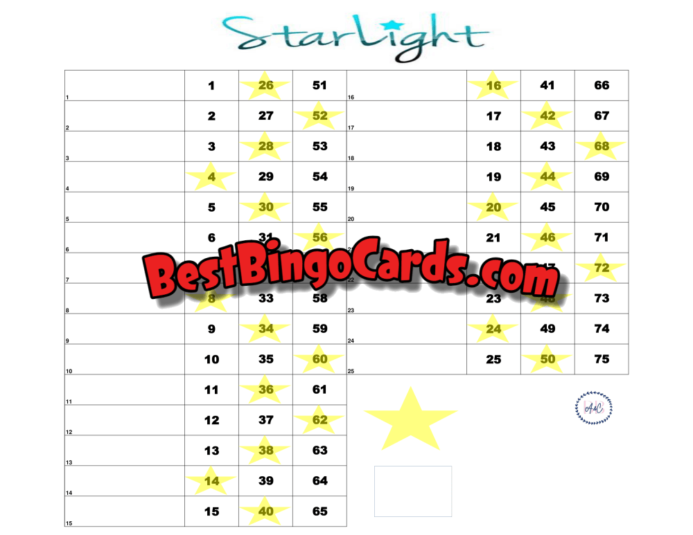 Bingo Boards 1-25 Players - Starlight 3 Balls Straight 75 Sets