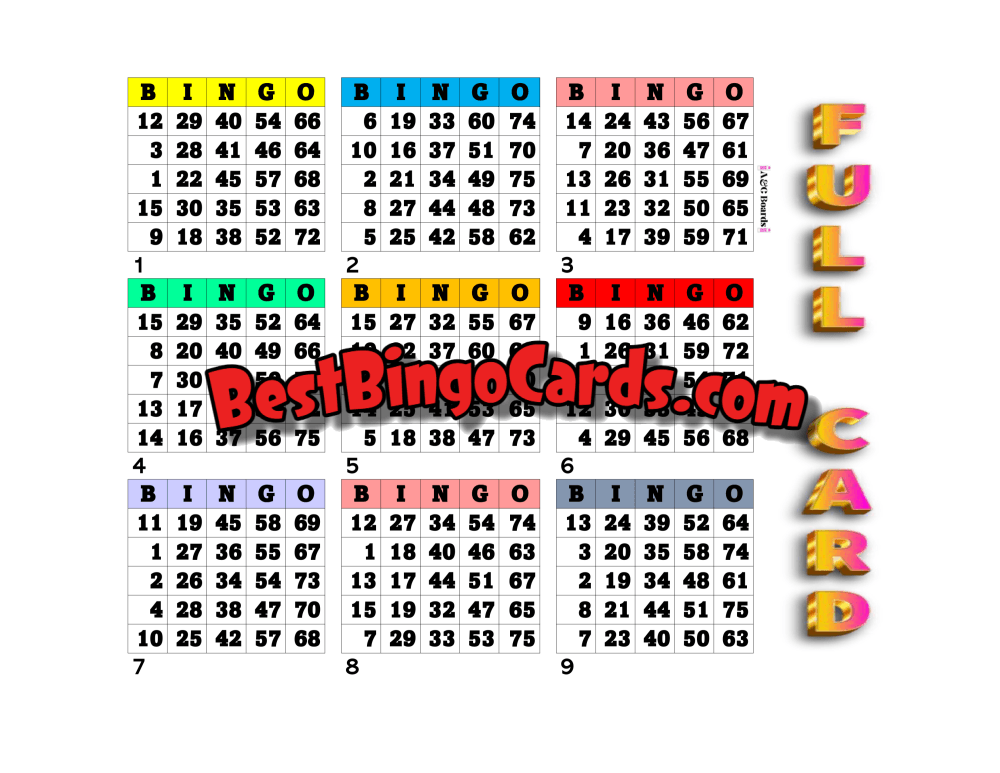 Bingo Boards 1-9 Players - Full Card 9P 75 Balls Sets