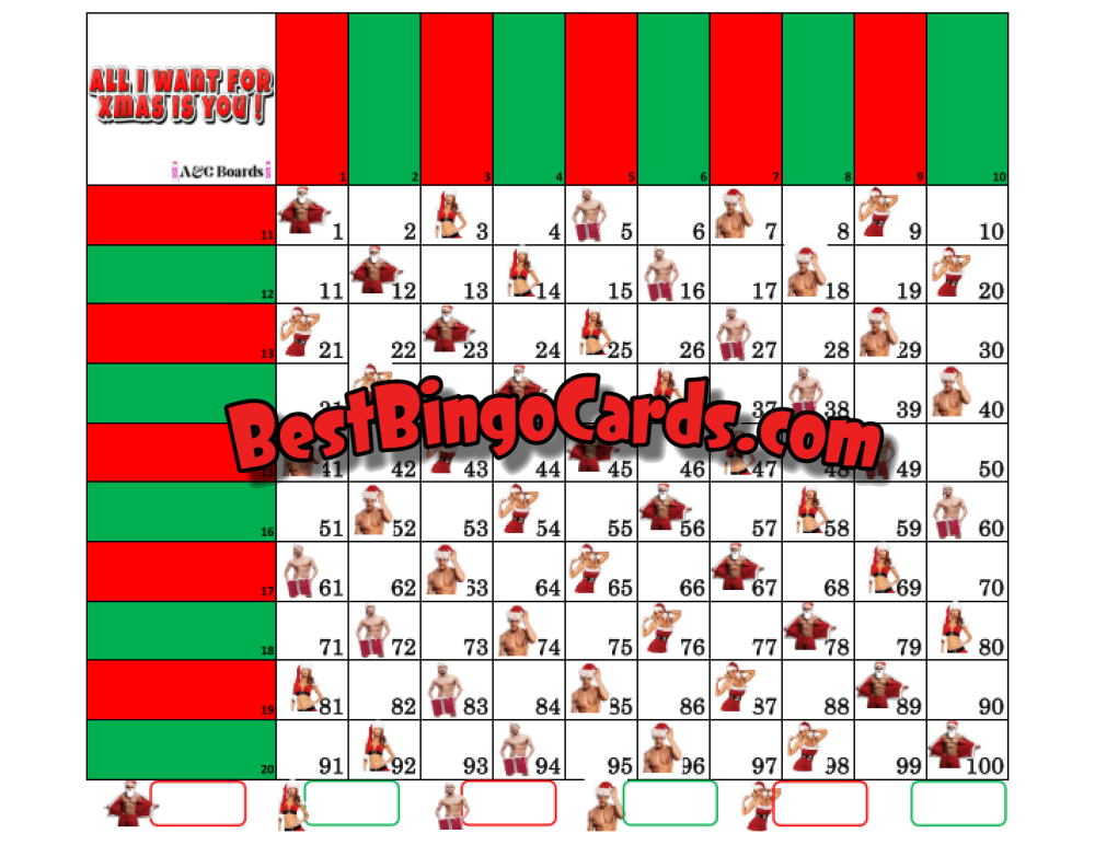 Bingo Boards 100 Ball Grid - All I Want For Xmas Sets